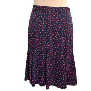 Talbots Womens Skirt A Line Knee Length Pinup Navy Blue Red Cherry Heart Sz 4